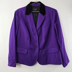 Talbots Wool Stretch Blazer Bright Purple Two Tone Colorblock Velvet Collar 18P